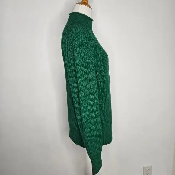 J Crew Women Rollneck Relaxed Sweater Green Oversized Slouchy Chunky Small - Picture 3 of 11